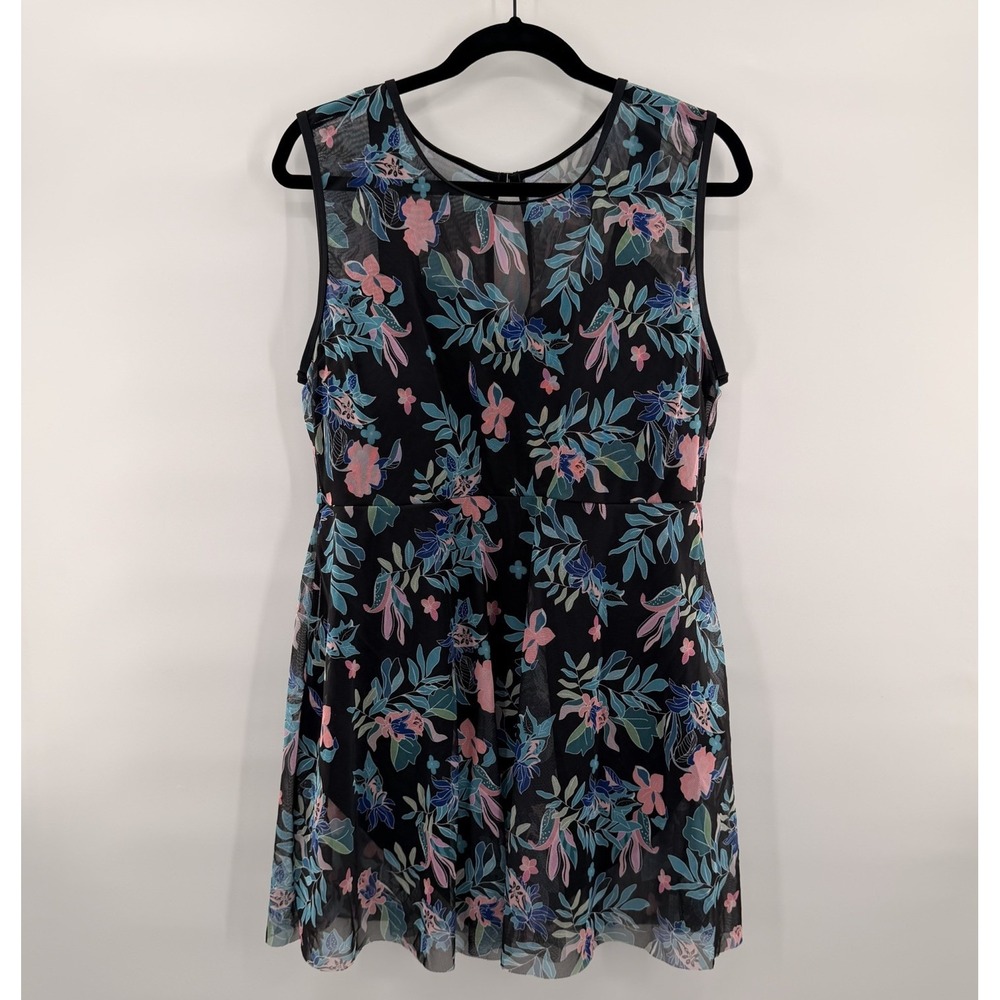 BloomChic Plus Size 18-20 2X Flowy Floral Mesh Swim Dress One Piece Swimsuit NWT